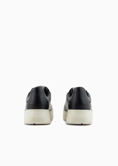 Emporio Armani Tumbled Leather Sneakers In Black