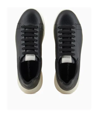 Emporio Armani Tumbled Leather Sneakers In Black