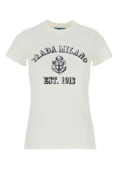 Prada Stamped Logo Crew Neck T-shirt In White