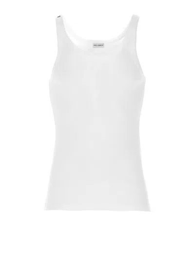 Dolce & Gabbana Classic Fit Cotton Blend Tank Top With Ribbed Texture In White