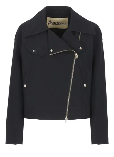 Herno Biker Jacket With Asymmetrical Zip Closure In Black
