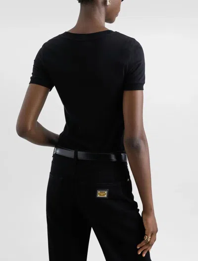 Dolce & Gabbana Jersey T-shirt With Dg Logo And Lace Details In Black