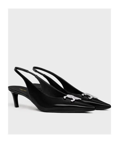 Celine Alma Triomphe Slingback In Glossy Calfskin In Black