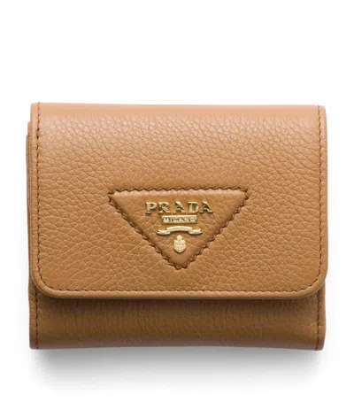 Prada Womens Neutral Logo-plaque Small Leather Wallet