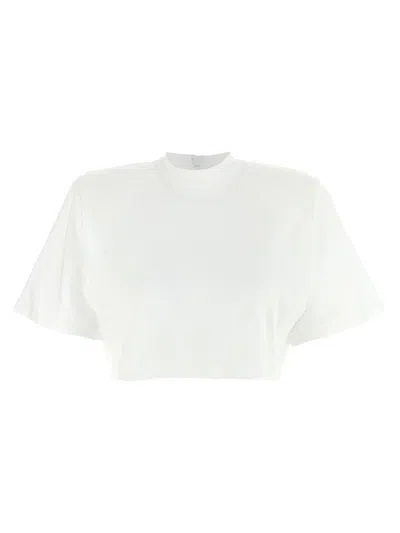 Pinko Short-sleeved Crop Top With Padded Shoulders In White