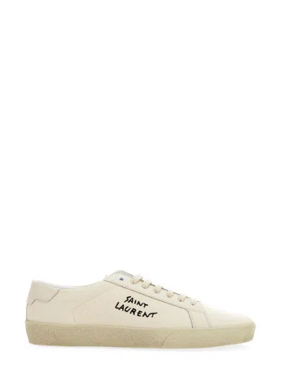 Saint Laurent Women Court Classic Logo Sneakers In Beige