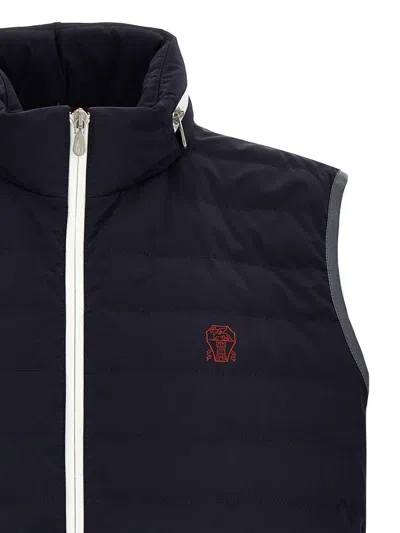 Brunello Cucinelli Gilet In Navy Blue With Front Two-way Zip Fastening In Blue