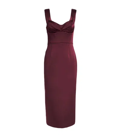 Rebecca Vallance Bonded Satin Merlot Midi Dress In Burgundy