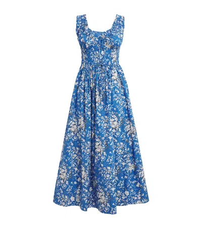 Doen Organic Cotton Emmaretta Midi Dress In Blue