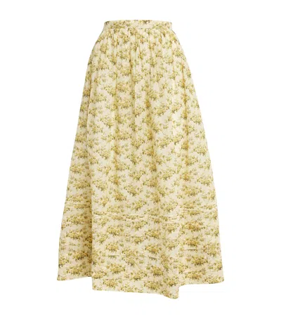 Doen Marcie Tiered Pleated Floral-print Organic Cotton-voile Midi Skirt In Yellow
