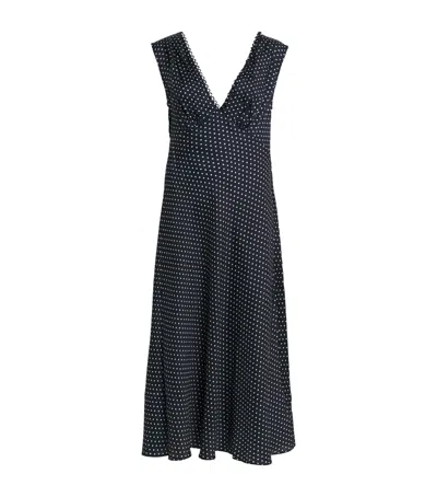 Doen Tahlia Belted Polka-dot Silk-blend Twill Midi Dress In Black