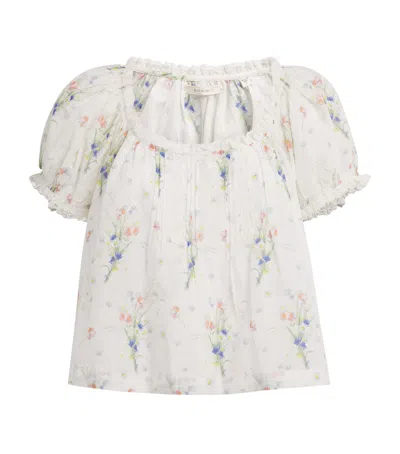 Doen Frederica Lace-trimmed Floral-print Pintucked Organic Cotton-voile Blouse In White