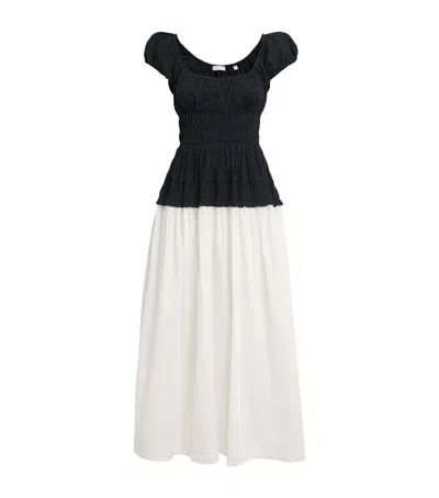 Doen Enya Two-tone Ruched Organic Cotton-poplin Midi Dress