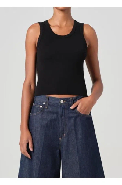 Agolde Poppy Cotton-blend Cropped Tank Top In Black