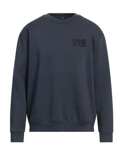 Cavalli Class Man Sweatshirt Navy Size Xxl Polyester, Cotton In Blue