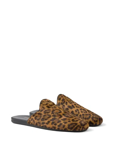 Prada Leopard-print Leather Mules In ニュートラル