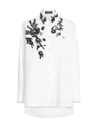 Dolce & Gabbana Dolce&gabbana Floral Lace High-low Button-up Shirt In White