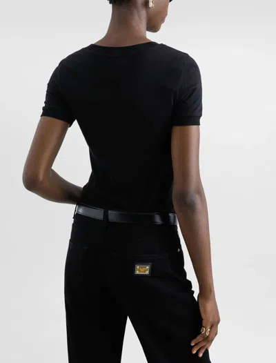 Dolce & Gabbana Jersey T-shirt With Dg Logo And Lace Details In Black