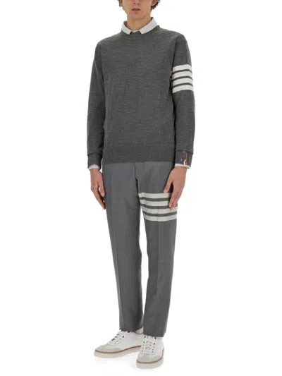 Thom Browne Milano Stitch Cotton Crewneck Sweater In Grey