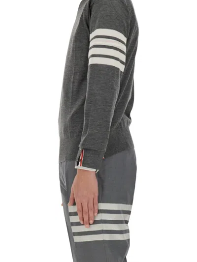 Thom Browne Milano Stitch Cotton Crewneck Sweater In Grey