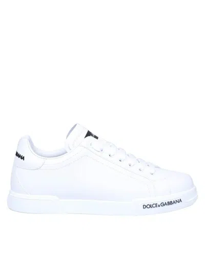 Dolce & Gabbana Leather Sneakers With Lateral Logo Patch In White