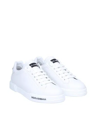 Dolce & Gabbana Leather Sneakers With Lateral Logo Patch In White
