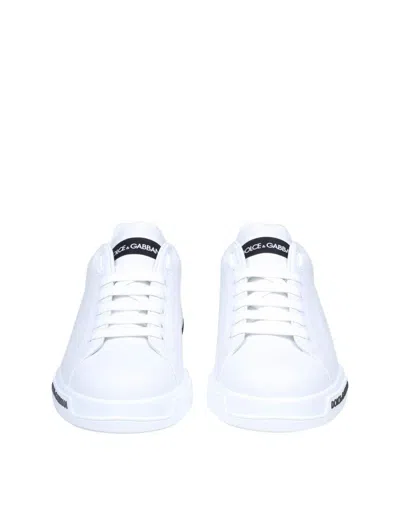 Dolce & Gabbana Leather Sneakers With Lateral Logo Patch In White