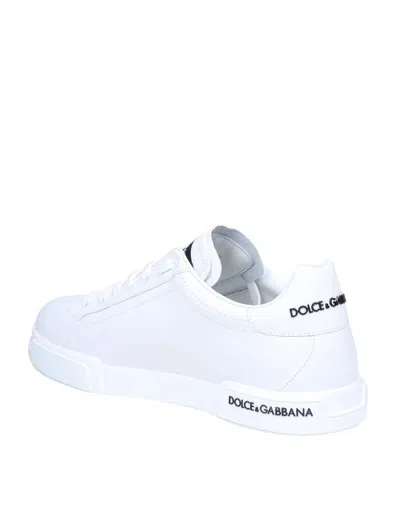 Dolce & Gabbana Leather Sneakers With Lateral Logo Patch In White