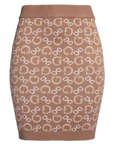 Guess Woman Mini Skirt Camel Size M Viscose, Polyester In Beige