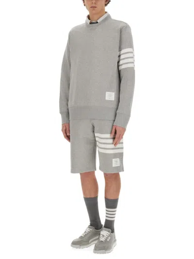 Thom Browne Loopback Jersey Knit 4-bar Crewneck Sweatshirt In Grey