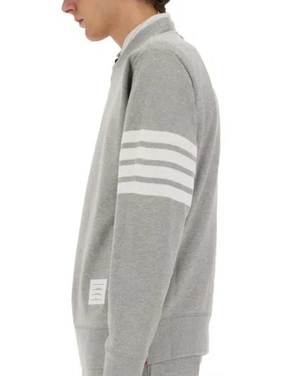 Thom Browne Loopback Jersey Knit 4-bar Crewneck Sweatshirt In Grey