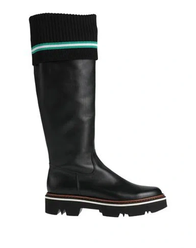 Pollini Woman Boot Black Size 8 Leather, Textile Fibers In Black