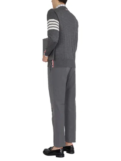 Thom Browne Men Cardigan With Inlay 4bar In Grey