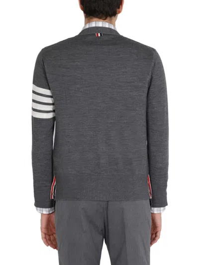 Thom Browne Men Cardigan With Inlay 4bar In Grey