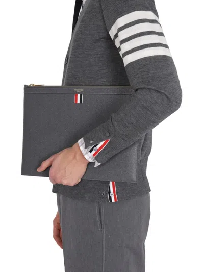 Thom Browne Men Cardigan With Inlay 4bar In Grey