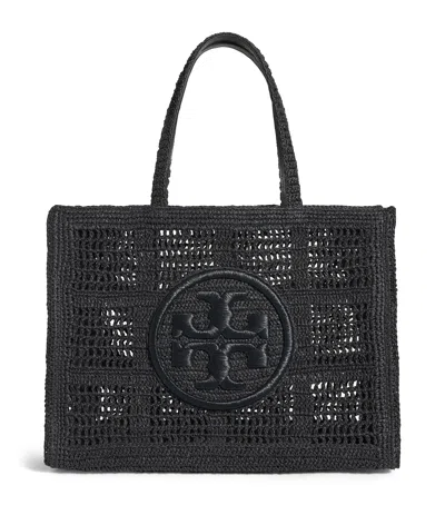Tory Burch Ella Logo Embroidered Crochet Tote Bag In Black