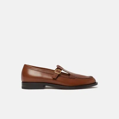 Scarosso Edna Buckle Fastened Flat Shoes In Tan - Calf