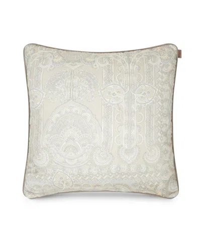 Etro Cotton Chain Embroidered Cushion In Grey