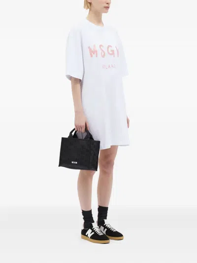 Msgm T-shirt Dress With Print In White