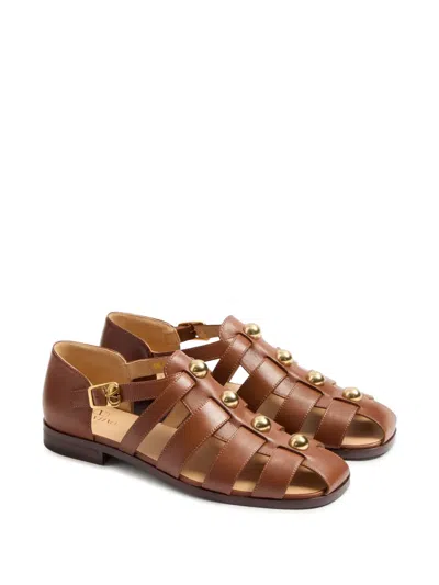 Valentino Garavani Studshield Fisherman Calfskin Sandal In Brown