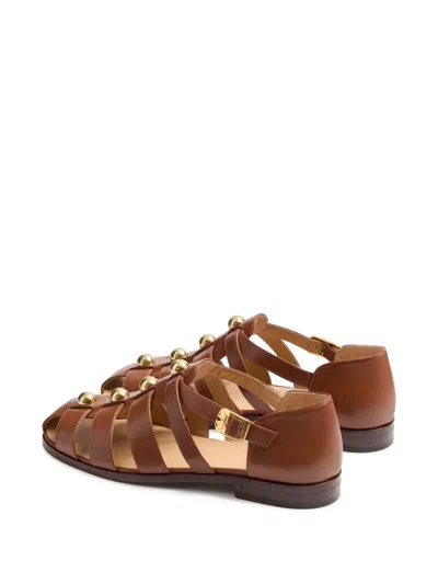 Valentino Garavani Studshield Fisherman Calfskin Sandal In Brown