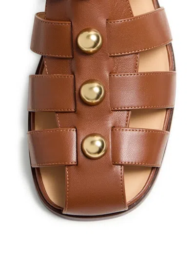 Valentino Garavani Studshield Fisherman Calfskin Sandal In Brown