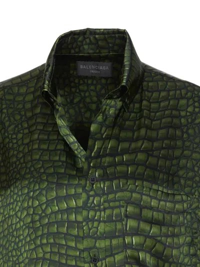 Balenciaga Women's Cocoon Printed Silk Shirt In Green