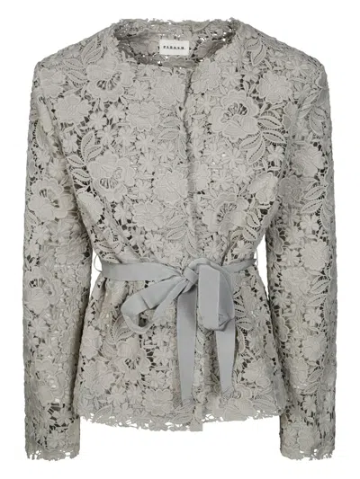 P.a.r.o.s.h Lace Detailed Tie-waist Jacket In Grey