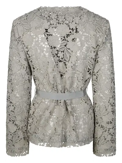 P.a.r.o.s.h Lace Detailed Tie-waist Jacket In Grey