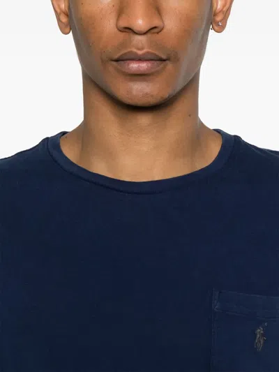 Polo Ralph Lauren Midnight Blue Cotton Blended T-shirt With Logo In Blue