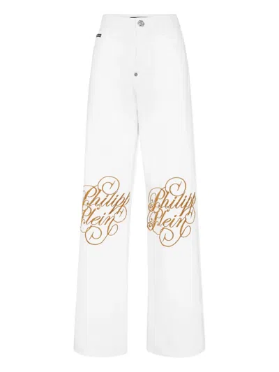 Philipp Plein Logo-embroidered Jeans In White