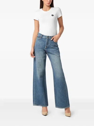 Philipp Plein Logo-embroidered Jeans In Blue