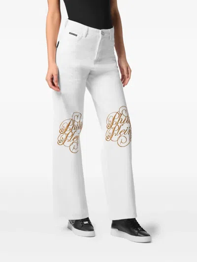 Philipp Plein Logo-embroidered Jeans In White