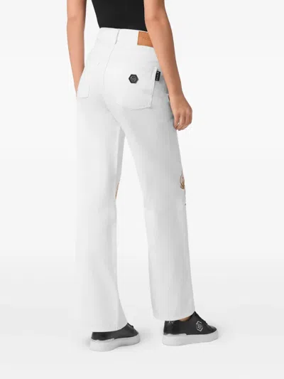 Philipp Plein Logo-embroidered Jeans In White